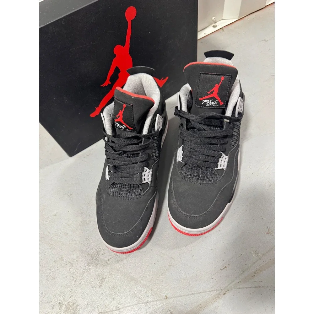 Nike Air Jordan 4 Retro Bred 2019 Black Fire Red Cement Grey Mens 10.5